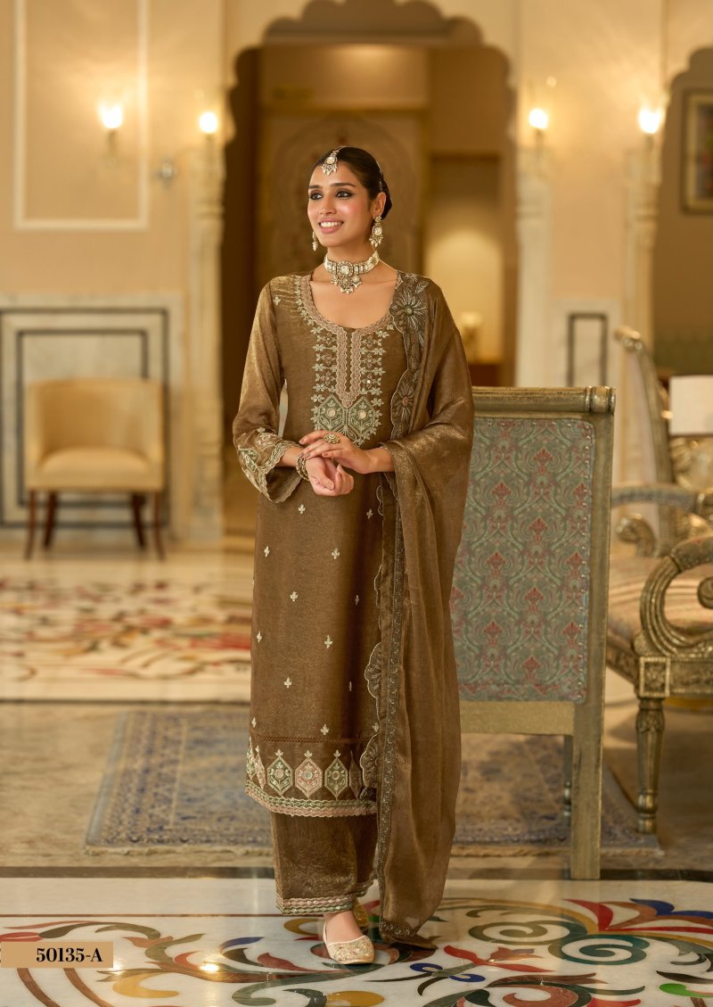 Brown Colour D 50135 By Zaveri Crush Satin Readymade Suits 